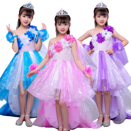 Children's 1st children's environmental protection clothing kindergarten handmade creative diy parent-child costumes girls fashion catwalk show trailing