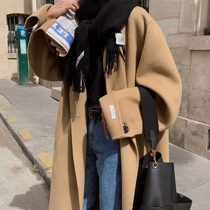 sandro moskoloni bifacial cashmere dresses with a long version of a knee high-end Hepburn wool coat