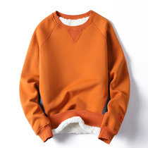 Tide brand Spring and Autumn New ins trend mens clothes plus velvet padded round neck stitching shirt cotton loose long sleeves