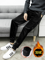 Tide brand 2021 Winter casual pants mens pants warm double-sided velvet gold velvet sweatpants plus velvet padded padded leg pants