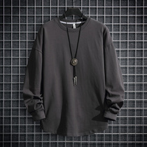 Boomers trendy mens T-shirt spring autumn Korean version casual loose harbour wind plus velvet thicken long sleeve sweatshirt