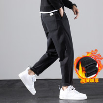 Tide brand splicing casual pants mens straight loose sports pants workwear Harren pants Korean trend plus velvet padded trousers