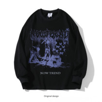 Tide Cards Autumn Winter and America High Street Dark Black Bereaved Family printed plus velvety clothing Mens loose round neckline jacket jacket jacket