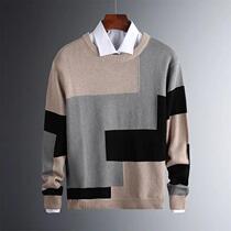 Tide brand mens sweater color setting pullover long sleeve knitted shirt Korean autumn and winter new casual slim round neck color block top