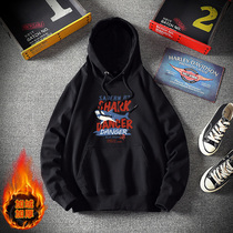 Tide card cartoon shark sweater men plus velvet thick hooded loose trend Hong Kong wind ins lovers lovers hooded top