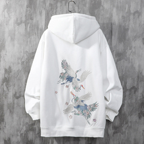 China Wind Retro Fairy Crane Embroidered Sweater Men Loose Tandem Hat Trend Plus Suede Lovers Fit 100 Ride Trump Jacket