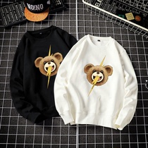 Hong Kong Tide Brand Lightning Bear Print Sweatshirt Mens Hong Kong Style Fashion Plus Slow Jacket Casual Joker Couple Long Sleeve Top