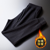 Tide brand 2021 autumn and winter plus velvet casual pants mens loose Haren pants knitted sports pants Joker foot mens pants