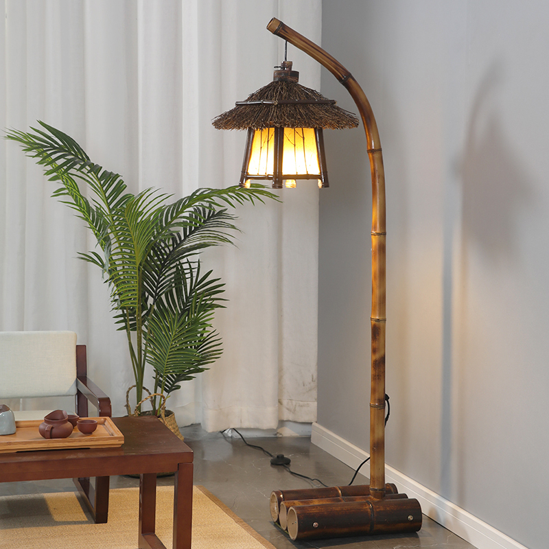 Jiuzhu Tea Room Antique-Style Chinese Floor Lamp for Bedroom, Living Room, Study, Piano, and Guzheng, Can Be Converted to Solar-Powered for Outdoor Use