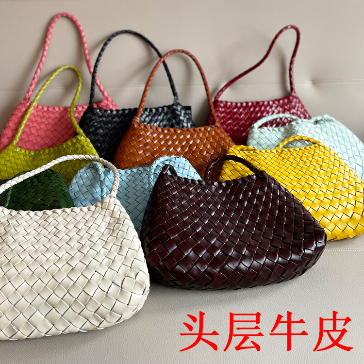 Dragon Woven Top-Grain Leather Women's French-Style Basket Bag Handmade Genuine Leather Handbag Single Shoulder Underarm Bag