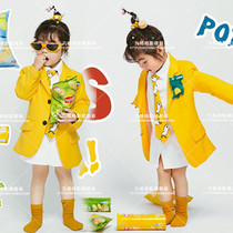 Studio Big Boy yellow suit personality year old baby Art Photo children photography costume theme photo model card tide