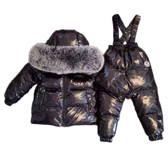Anti-season winter clothing children's down jacket bib suit big fur collar boys and girls baby baby children's clothing ski suit