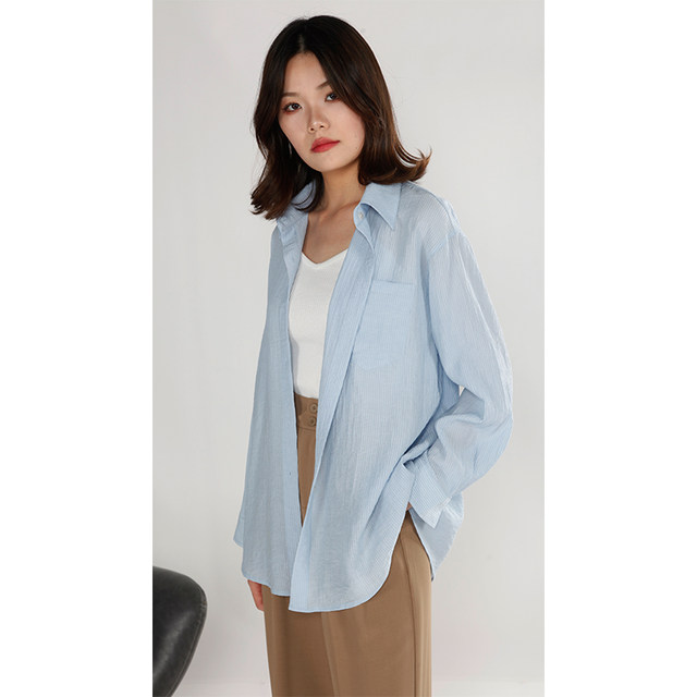 Four-color 2023 spring and summer new lapel pleated long-sleeved shirt women's all-match single wear bottoming formal casual shirt