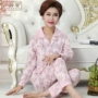 Bà già đồ ngủ cotton dài tay cộng với phân bón XL bà mẹ trung niên đồ bộ mặc nhà bằng vải thun