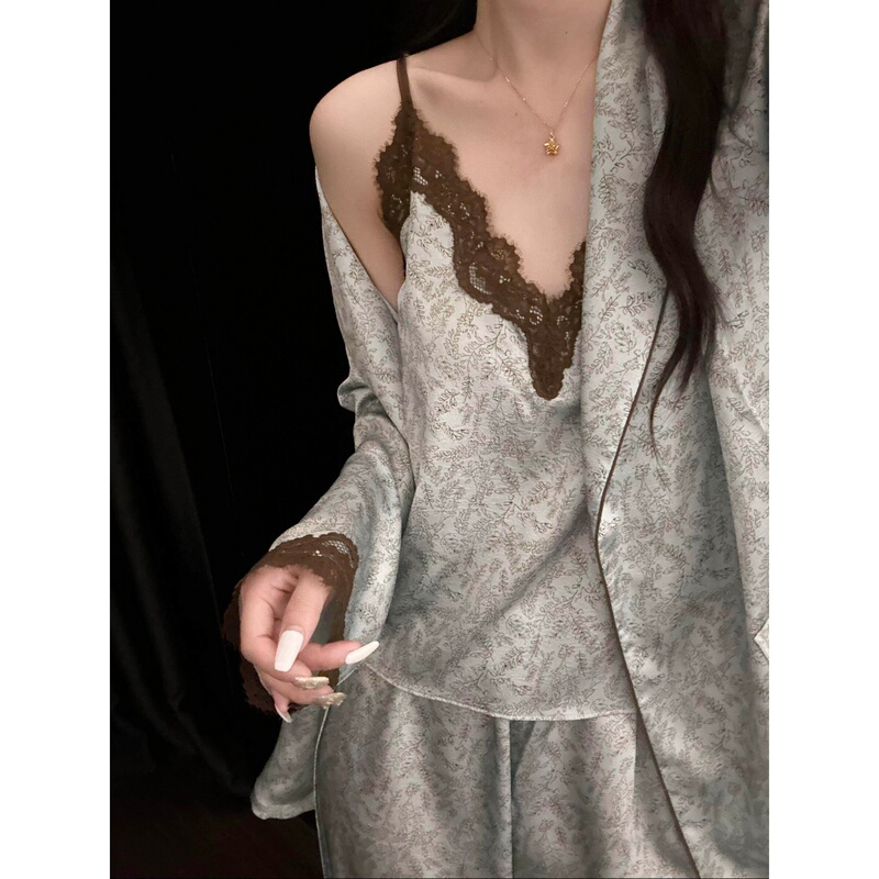 Japanese Gp&Jp Light Luxury High-End Lace-Trimmed Camisole Nightgown for Women, Spring and Summer Plus-Size Outerwear Home Wear Three-Piece Set
