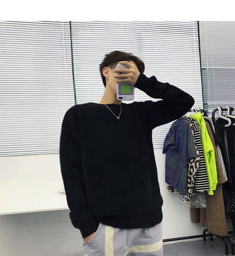 Danielandzee 18 mùa thu mới sang trọng mềm mại ba màu rắn cổ tròn áo len áo len nam hoodie nam