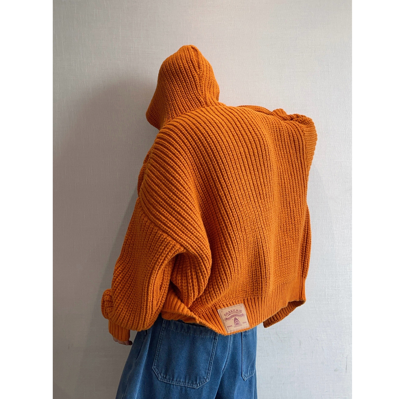 Dannyandzee Winter Retro Lazy Heavy 1.5kg Hooded Chunky Knit Button Sweater Thick Coat for Men