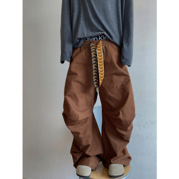 Dannyandzee Spring Vintage Versatile Washed Distressed Brown Tiger Print Canvas Scimitar Pants Cargo Pants for Men ins