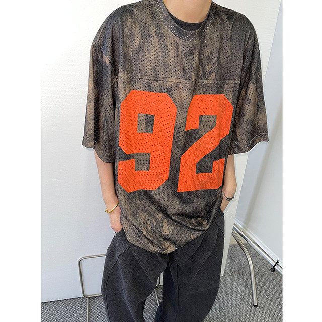 Dannyandzee summer retro street military green tie-dye loose digital printing mesh large short-sleeved T-shirt for men
