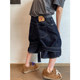 Dannyandzee summer retro all-match loose silhouette denim color double ribbon denim shorts five-quarter pants for men