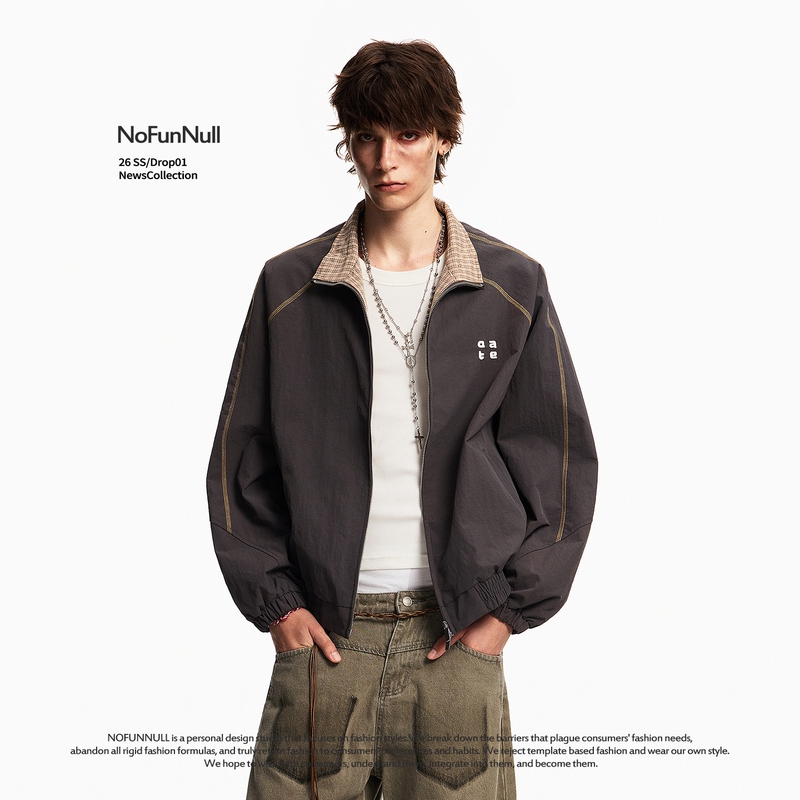 Nofunnull American-Style Houndstooth Color-Block Casual Jacket for Men and Women, Spring Three-Dimensional Cut Long-Sleeve Windproof Coat