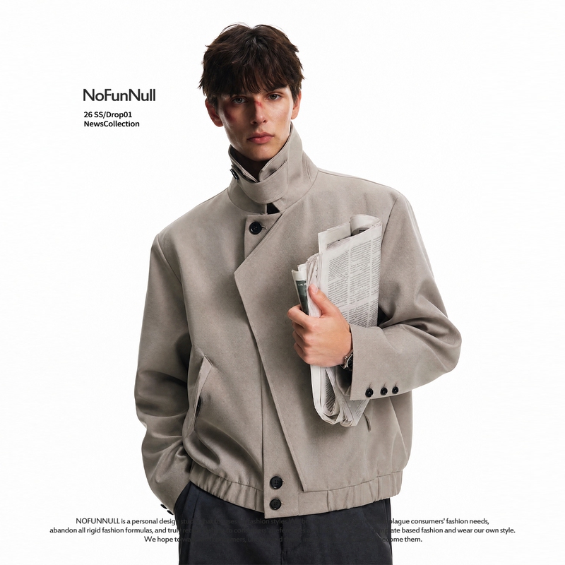 Nofunnull American Retro Silhouette Layered Placket Straight Shoulder Jacket Autumn Unisex Short Wide Boxy Top Coat