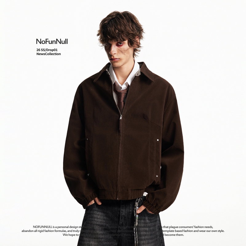 Nofunnull American-Style Suede Flocked Harrington Plaid Jacket for Men and Women, Spring Cleanfit Short Coat