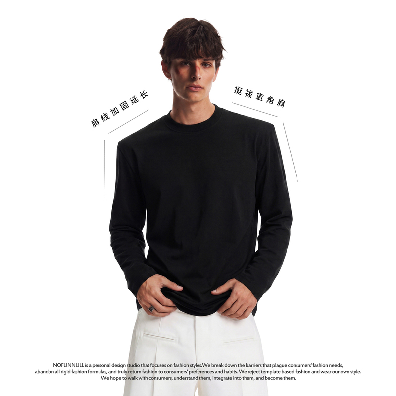Nofunnull American-Style Casual Round-Neck Regular Shoulder Long-Sleeve T-Shirt for Men and Women, Autumn Minimalist Heavy-Duty Solid Color Base Shirt Nofunnull American-Style Casual Round-Neck Regular Shoulder Long-Sleeve T-Shirt for Men and Women, Autumn Minimalist Heavy-Duty Solid Color Base Shirt