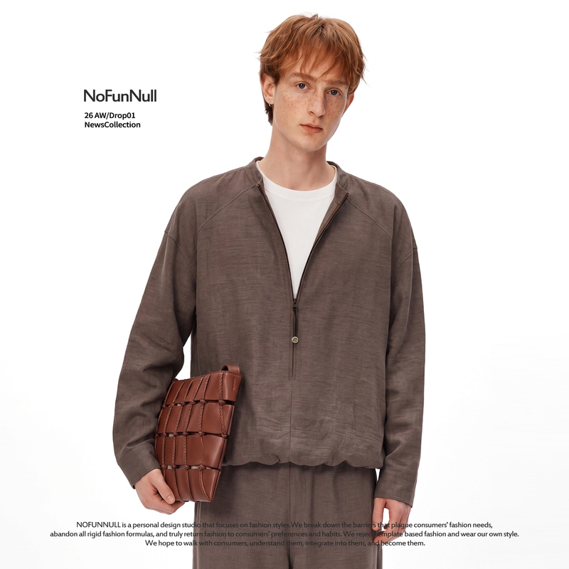 Nofunnull American-Style Fake Two-Piece Half-Zip Long-Sleeve Shirt, Autumn Unisex Loose Drape Pullover Top Trendy
