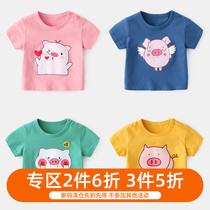 Baby T-shirt cotton female newborn baby Summer thin short sleeve 0-6 months baby clothes mens summer cartoon top