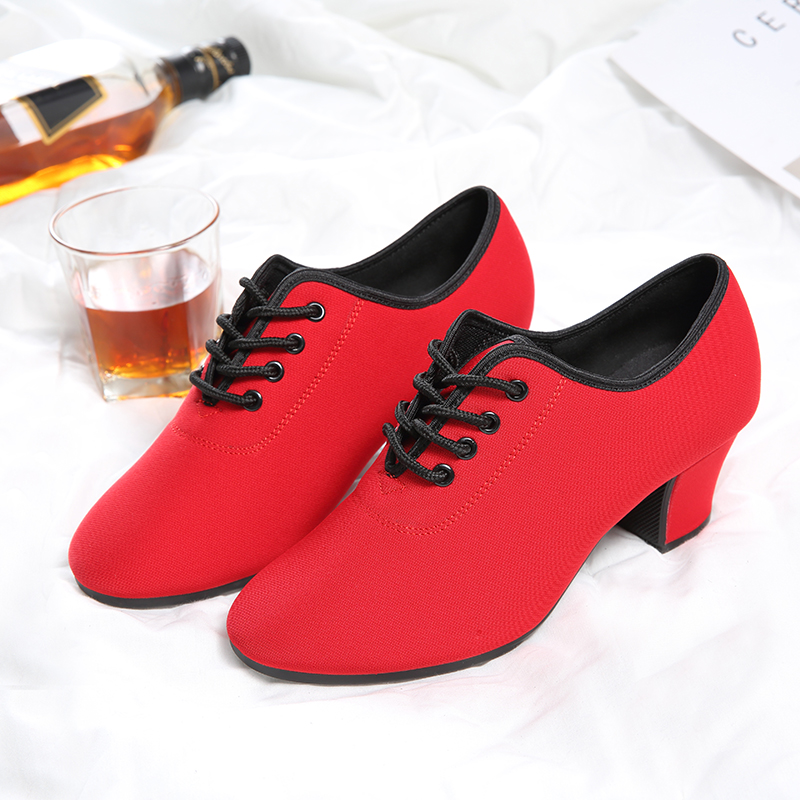 New Pint Red Oxford B Female Latin Dance Shoes National Mark Dance With Soft Bottom Square Dance Social Dance Summer Thin