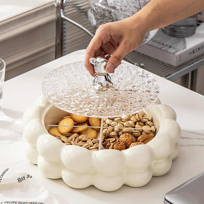 Cream-Colored Air-Dried Fruit Plate Storage Box with Compartments and Lid, Candy and Snack Plate, Ceramic Fruit Plate, Light Luxury, High-End Feel Cream-Colored Air-Dried Fruit Plate Storage Box with Compartments and Lid, Candy and Snack Plate, Ceramic Fruit Plate, Light Luxury, High-End Feel