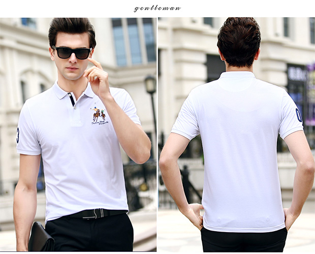 Mùa hè nóng mùa rắn màu ngắn tay thêu kích thước lớn hạt cotton áo cánh nam trẻ áo ve áo cotton áo thun nam polo