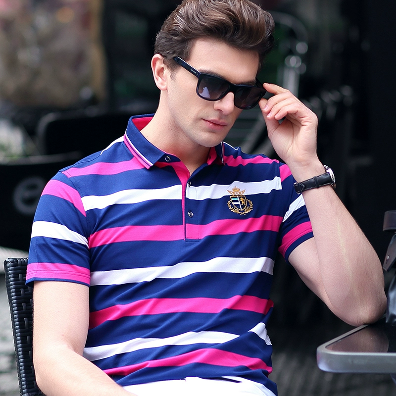 Aliex mùa hè dệt sọc vạt áo ngắn tay thêu nam phổ biến áo polo cotton XL Áo sơ mi polo áo polo ralph lauren