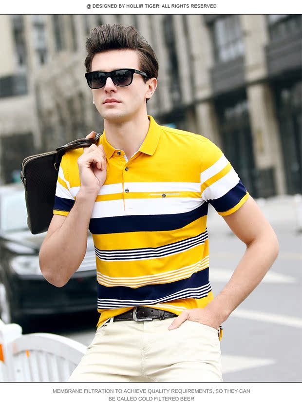 Mùa hè dệt sọc ngắn tay t cỡ lớn Áo sơ mi Paul hạt màu áo thun cotton phổ biến áo thun nam cotton polo áo thun nam đẹp