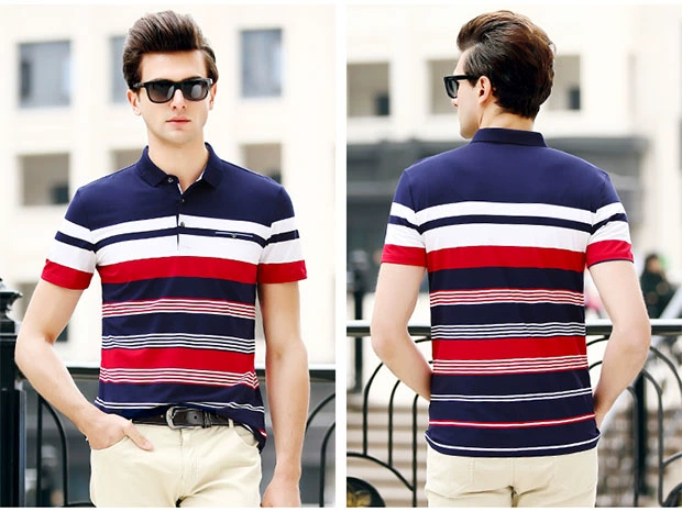 Mùa hè dệt sọc ngắn tay t cỡ lớn Áo sơ mi Paul hạt màu áo thun cotton phổ biến áo thun nam cotton polo áo có cổ