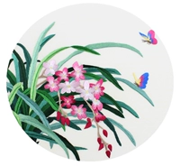 Quét Kit người mới bắt đầu diy thêu khâu mới làm quen mẫu thêu tay trang trí hình tròn lan bướm - Bộ dụng cụ thêu tranh thêu tứ quý
