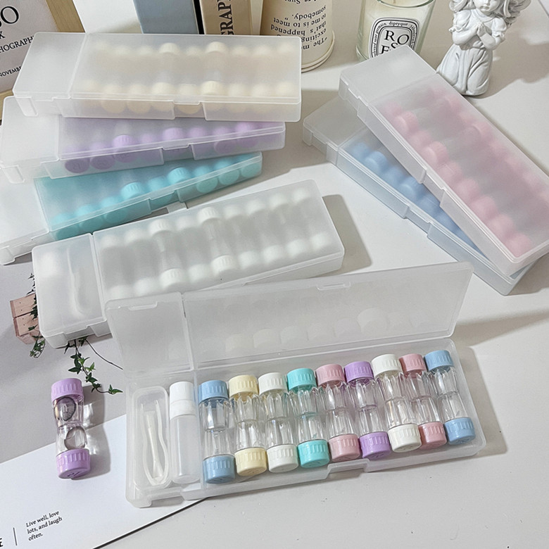 9-Pack Large-Capacity Rgp Contact Lens Case, Simple, Transparent, Portable, Multi-Pack Colored Contact Lens Storage Box, Companion Box