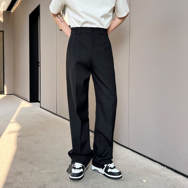 Spring Advanced Sensation Microlasie Pants Male Design Sensation Han Prints web Red 100 Pendant Sensation Straight-cylinder long pants hairstylist-Taobao