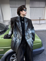 2024 spring niche hand-painted letters gradient splash-ink design suit suit men's Korean style trendy brand street shoulder suit