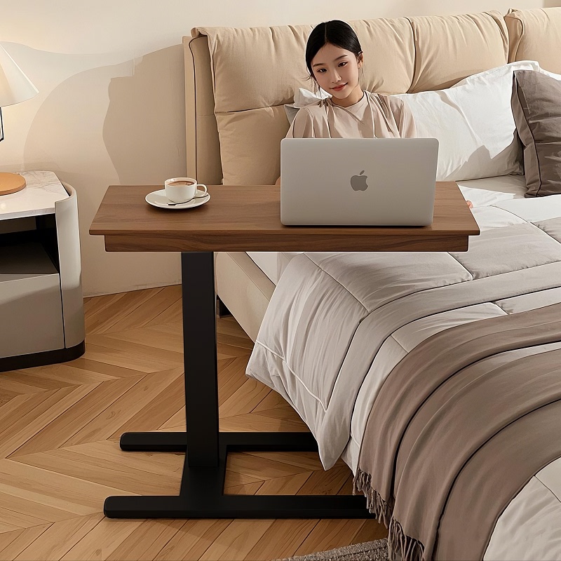 Neighborhood Linju Solid Wood Bedside Table with Wheels, Movable and Adjustable Height Desk, Laptop Table, Small Table, Sofa Side Table