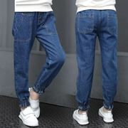 Quần bé gái 2018 mới cho bé Hàn Quốc quần jeans cạp cao bé gái rộng nhỏ cộng với quần nhung dày