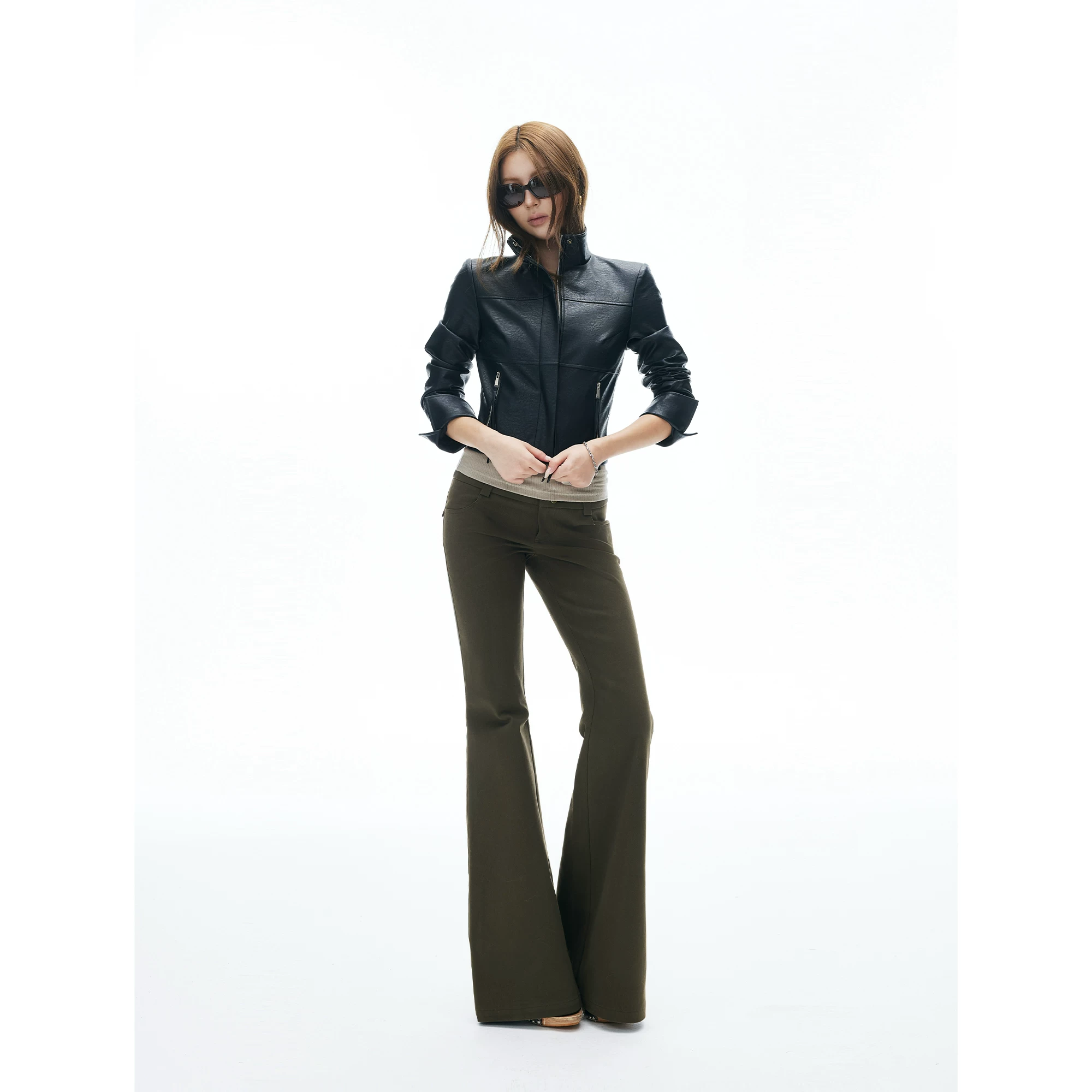 iamxiaa Black matte polyurethane marble short fitted jacket
