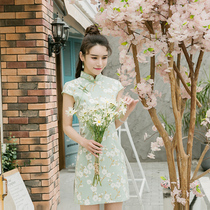 Pear flower National style girl cheongsam improved young sweet short student Daily vintage hipster dress