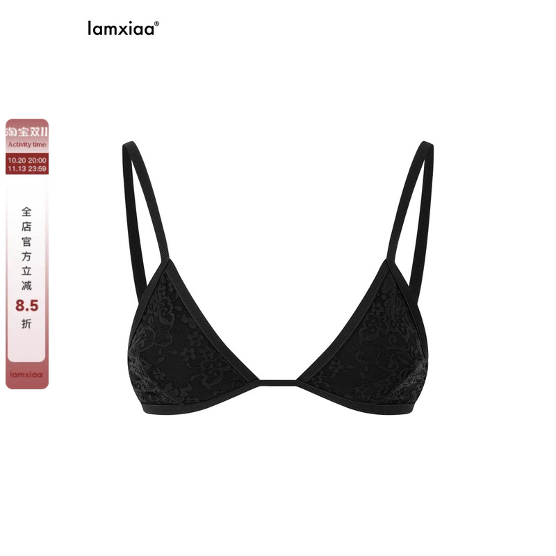 Iamxiaa* Exquisite and Versatile Black Dark-Patterned Lace Adjustable Back Buckle Soft Cup Triangle Cup Bikini Underwear