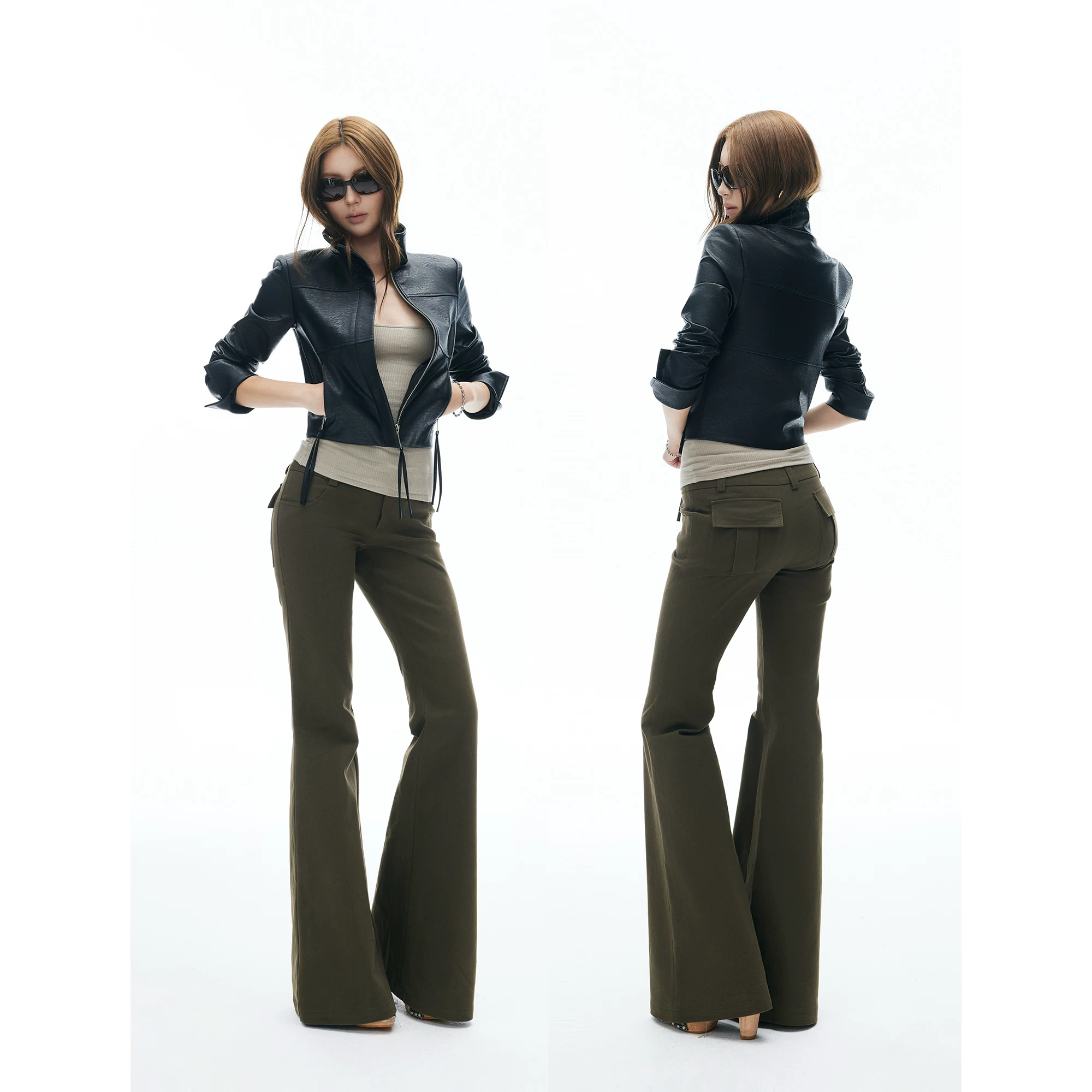 iamxiaa Black matte polyurethane marble short fitted jacket