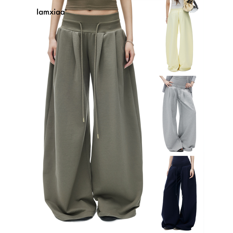 Iamxiaa*100 Combed Cotton Low-Waist Drawstring Wide-Waist Double-Pleated Slightly Curved Wide-Leg Casual Pants Available in Four Colors Iamxiaa*100 Combed Cotton Low-Waist Drawstring Wide-Waist Double-Pleated Slightly Curved Wide-Leg Casual Pants Available in Four Colors