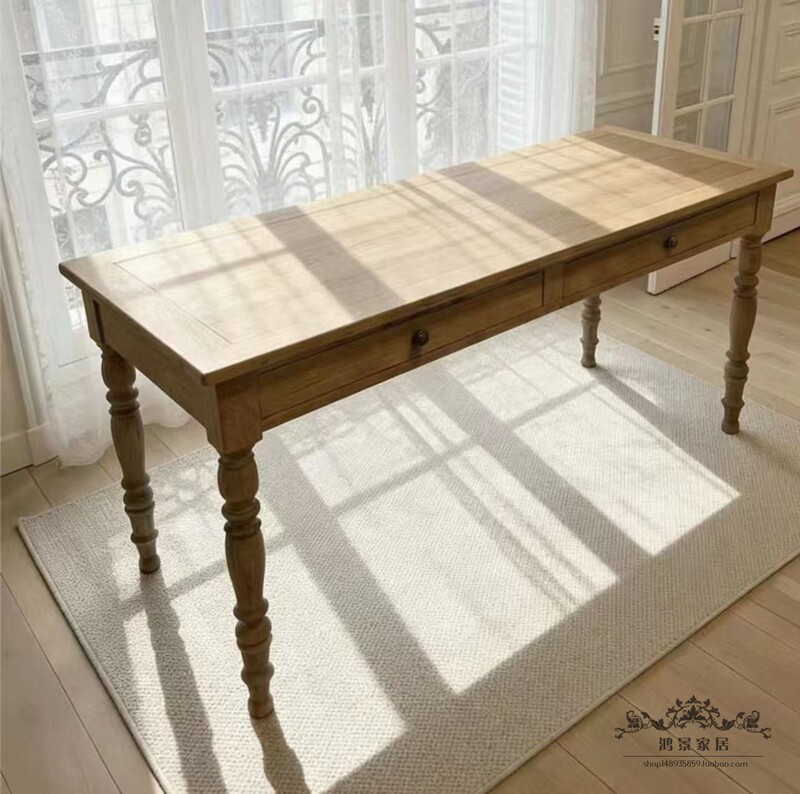 American-Style Solid Wood Desk, Medieval French Style with Drawers, Home Computer Desk, Student Writing Desk, Photography Decoration Table