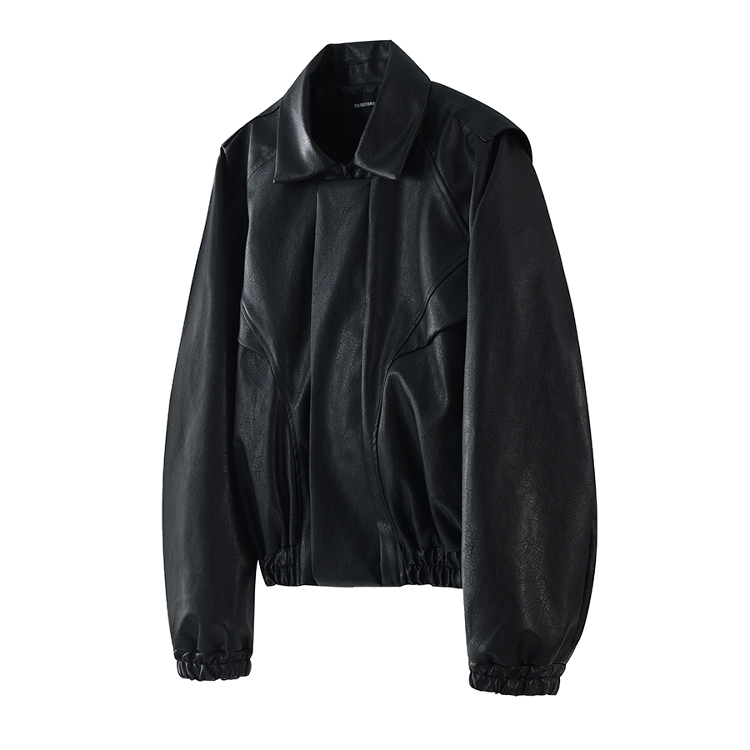 【Matte Cracked Texture】Rebeltorebel Washed Pu Leather Loose-Fit Deconstructed/Short Workwear Leather Commuter Jacket
