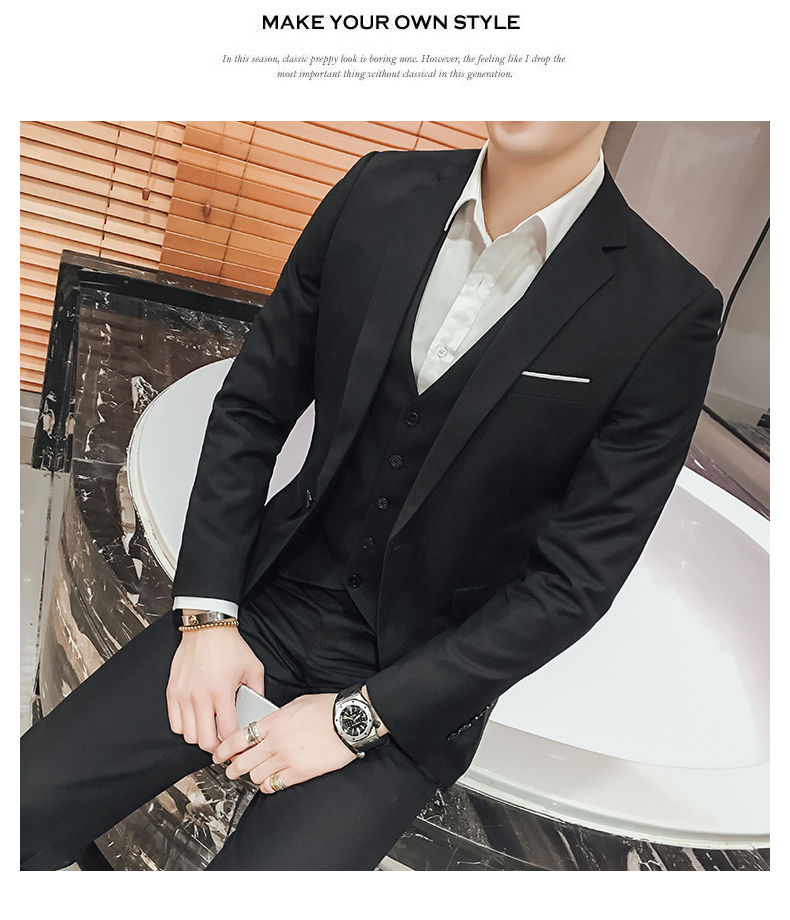 Bộ đồ vest nam phù hợp với bộ đồ ba mảnh Slim Hàn Quốc kinh doanh chuyên nghiệp trang phục phù rể nhóm chú rể vest nam đẹp